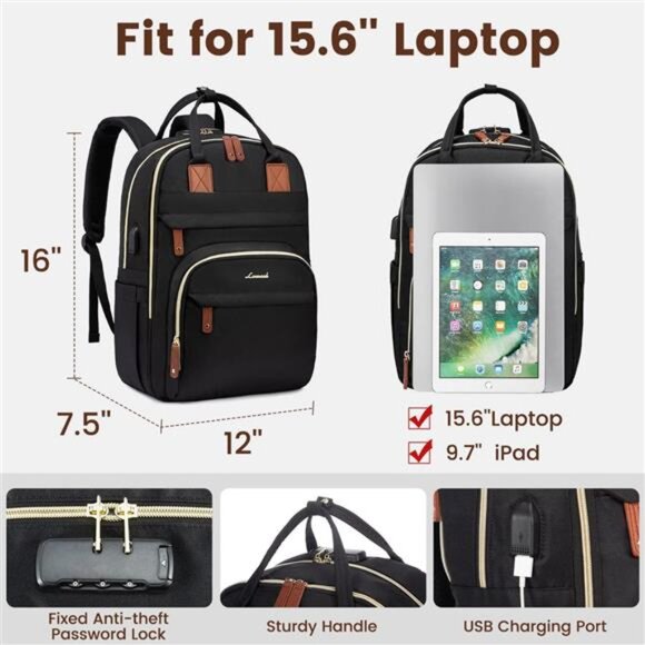 Laptop Backpack for Women, Unisex Travel Anti-theft Bag, Business Work Backpack - Picture 4 of 7